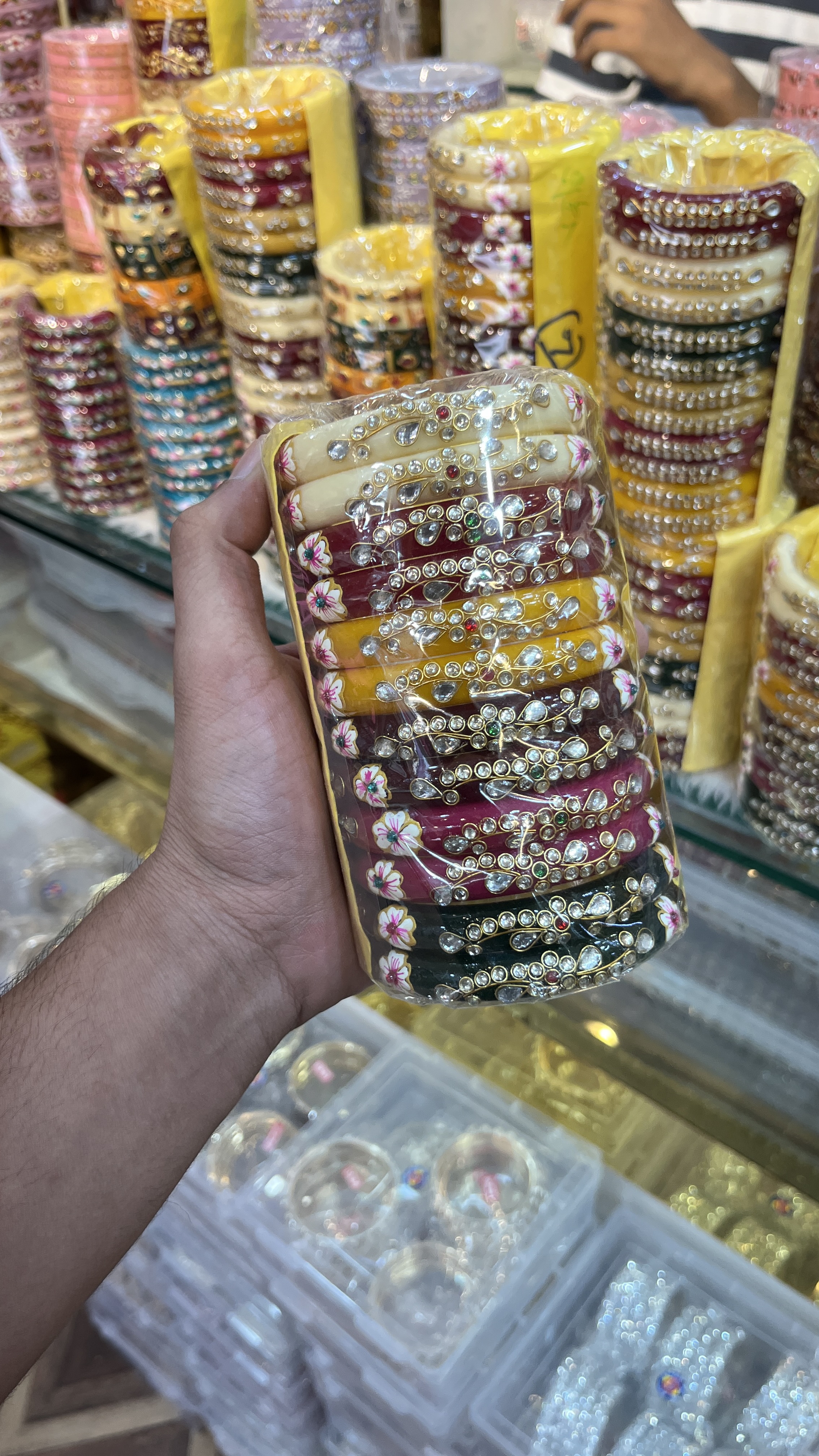 Flower print kadi kundan boor kada